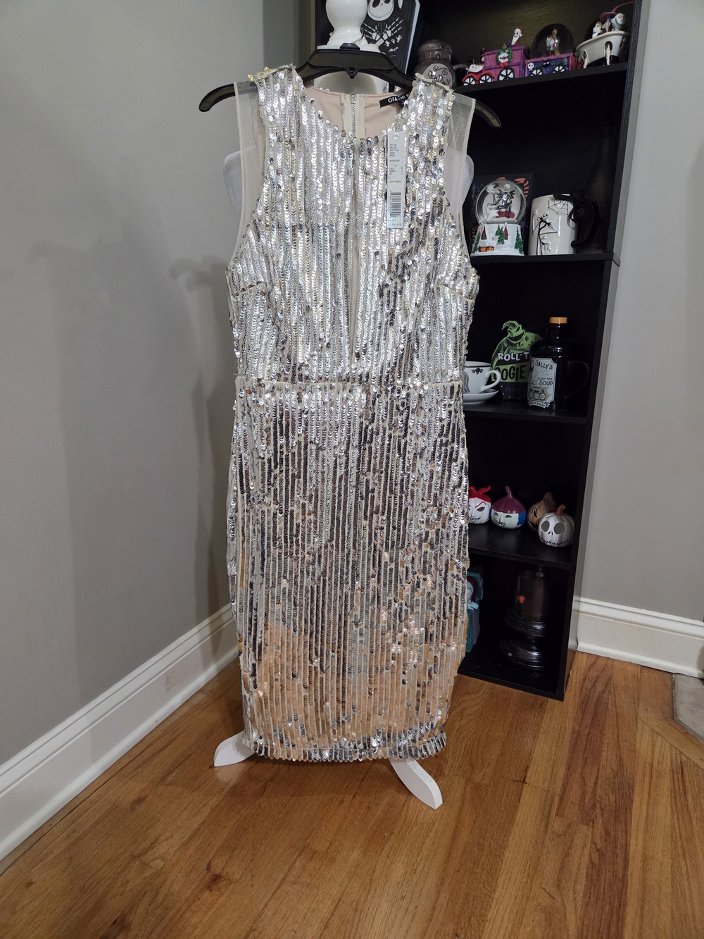 Silver Sequin Sleeveless Sheath Dress